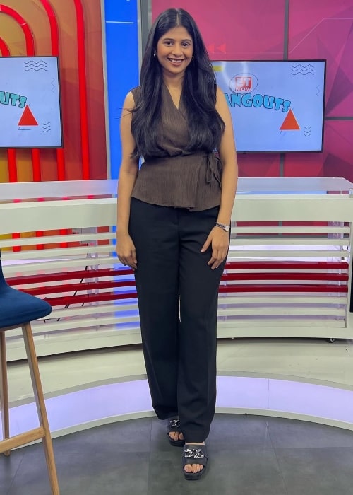 Anushka Rathod as seen in a picture that was taken in November 2023, on the set of ET NOW