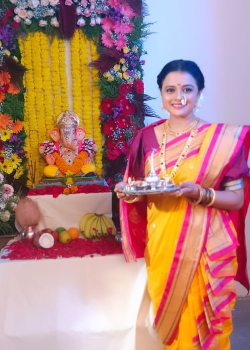 Bhargavi Chirmule as seen while smiling for a Diwali picture in Pune, Maharashtra in November 2023
