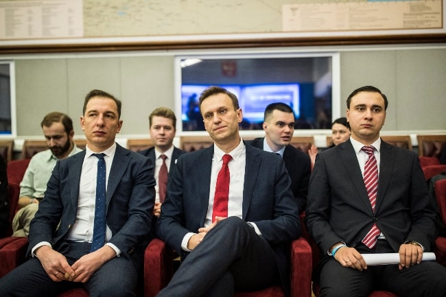 From Left to Right - Roman Rubanov, Alexei Navalny, and Ivan Zhdanov as seen at a meeting of the Central Election Commission in December 2017