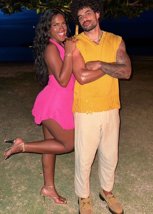 Jalen Noble as seen in a picture that was taken with his beau Ahnesti Monet McMichael at Antigua and Barbuda in May 2023