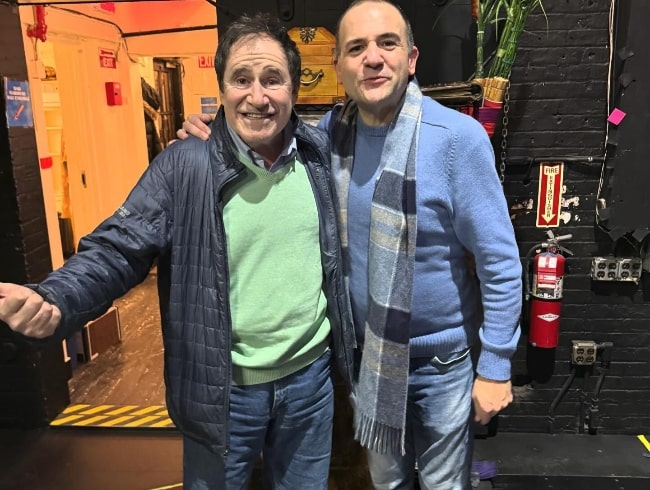 Jimmy Smagula (Right) as seen while posing for a picture with Richard Kind at St. James Theatre in New York in January 2024