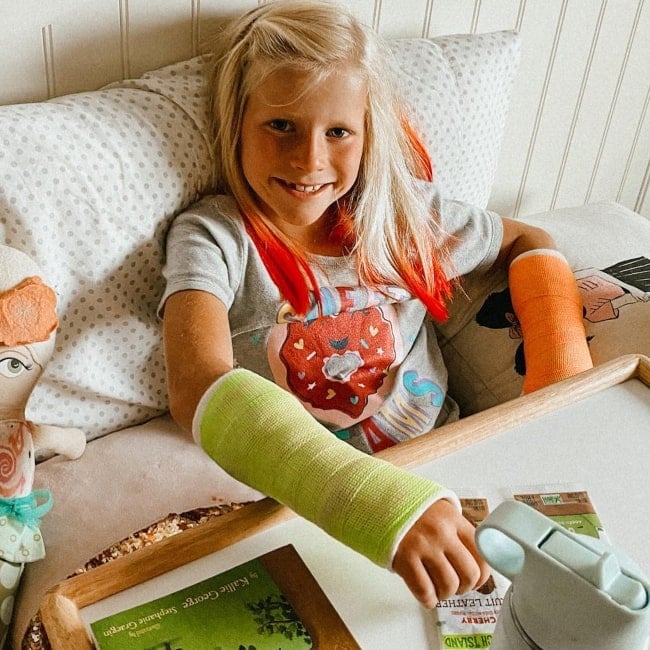 Kate Griffiths as seen in a picture taken while recovering from having broken her wrists in July 2020