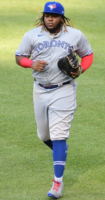 Vladimir Guerrero Jr. as seen with the Toronto Blue Jays jogging back to the dugout in between innings during a game on July 27, 2020