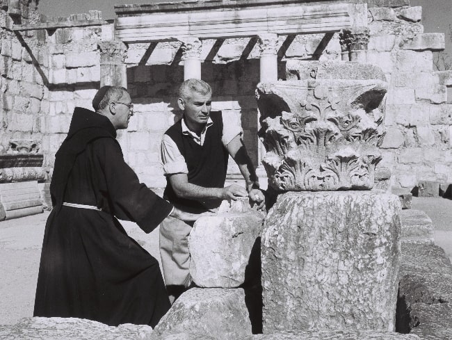 Jeff Chandler (Right) as seen at Capernaum during a visit to Israel in 1959