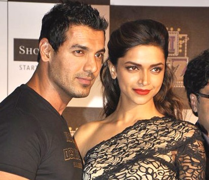 John Abraham and Deepika Padukone unveiling DESI BOYZ clothing line at Shoppers Stop