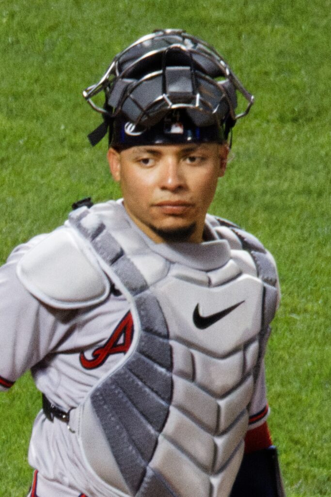 William Contreras stands at home plate, Aug 05 2022